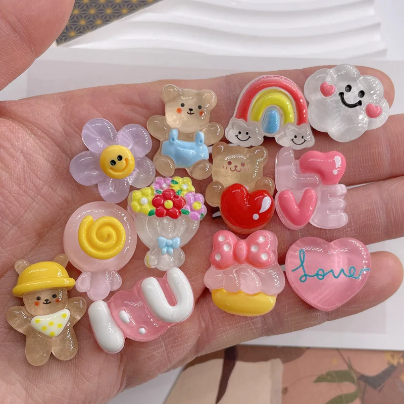 5pcs Transparent Bear Heart Kawaii Flatback Cabachons Hairclip Diy Accessories Knutselen Adornos Para Manualidades Variados