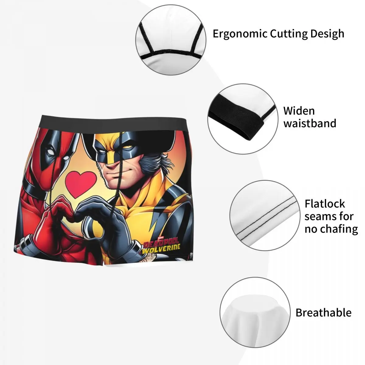 Marvel Deadpool e Wolverine Boxer Shorts masculinos, cuecas de algodão, cuecas, roupa interior, ventilação