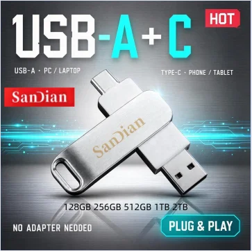 Original Durable 2 in 1 Type A & Type C USB Flash Drive Metal USB Flash Drive 128GB USB3.1 Pendrive For PC Laptop Android Phone