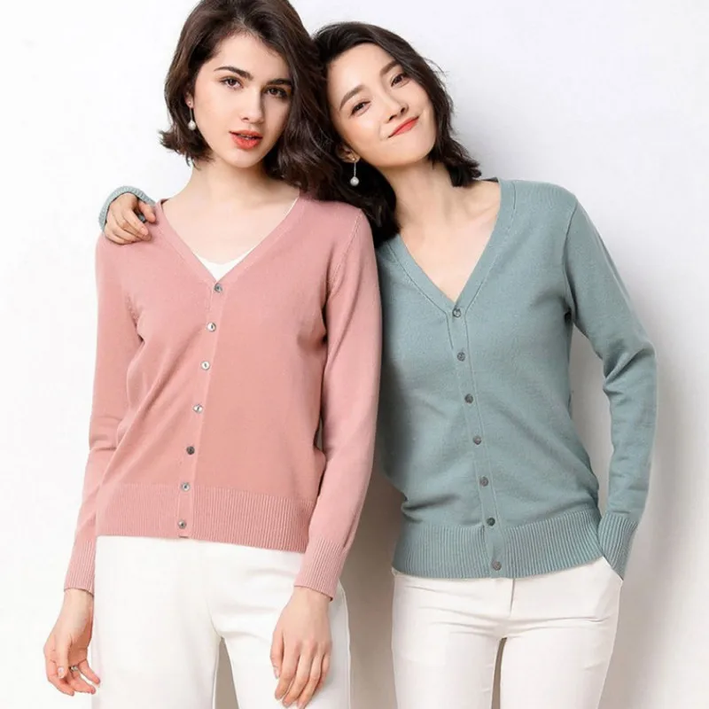 Women Button Solid Color Knit Cotton Short Cardigan Long Sleeve Casual Warm Loose Sweater