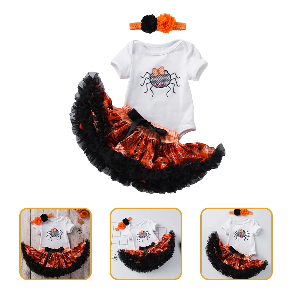 Halloween Dress Suit Baby Girl Costumes Set Cute Romper and Spiderweb Tutu Skirt for with Cartoon Cotton Yarn