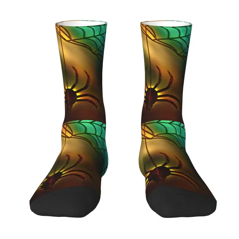 Cool Print Halloween Gold Brown Spider Design Socks for Women Men Stretch Summer Autumn Winter Crew Socks