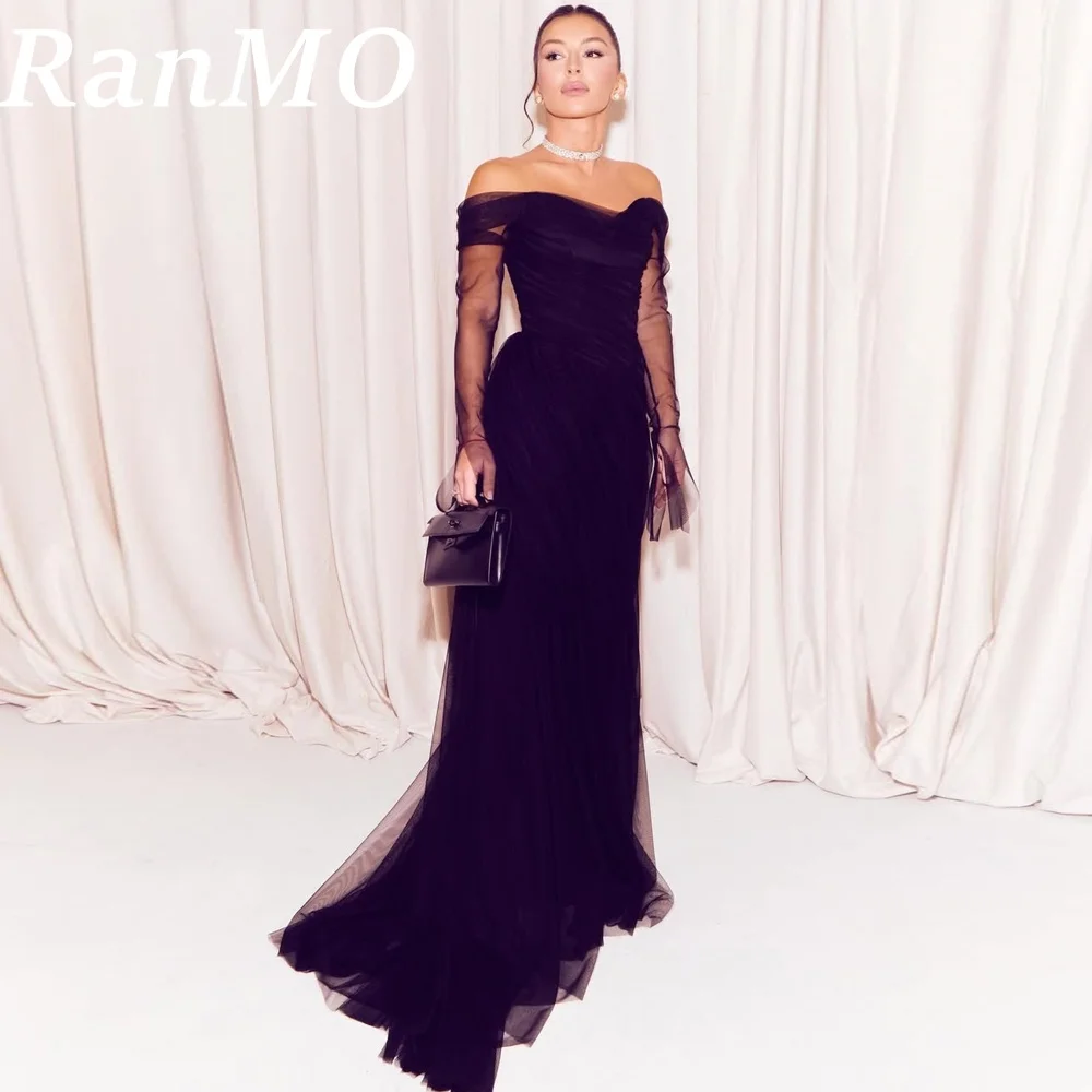 

Ranmo Tulle Elegant Off Shoulder Mermaid Prom Dress Floor-Length Pleat vestidos de noche Full Sleeve Elegant Evening Dress 2025