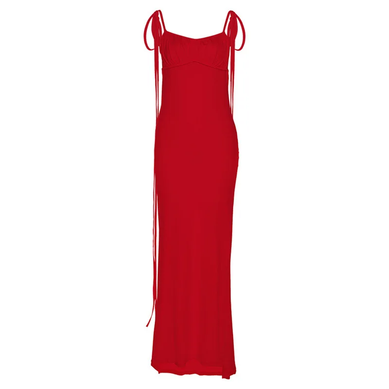 Y2k Elegant Deep Open Back Backless Slim Maxi Dress Women Spaghetti Strap Sleeveless Bodycon Long Dress Sexy Club Party Vestidos