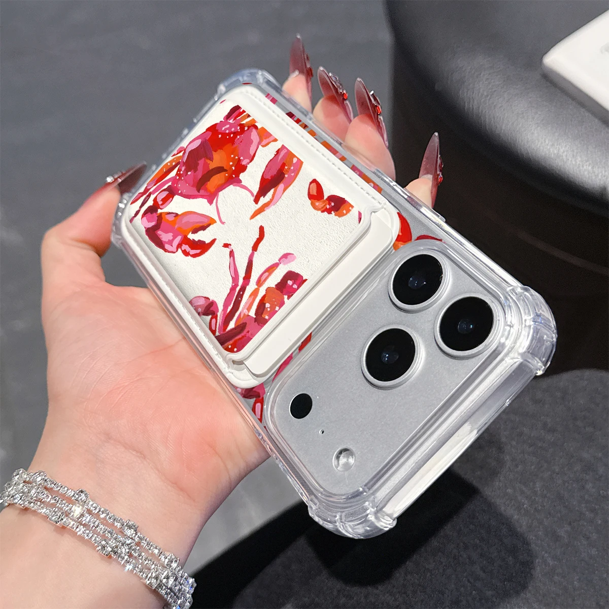 Art Red Crab Phone Case For iPhone 17 16 15 14 13 Pro Max Plus Wallet Pocket Transparent Soft TPU for Magnetic Phone Case view 3