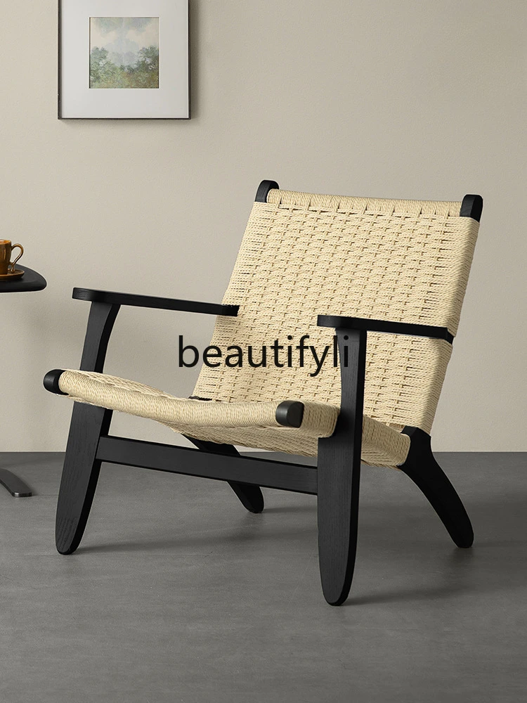 Rope chair Solid wood wabi-sabi single sofa Living room Bedroom Back chair Balcony Leisure chair