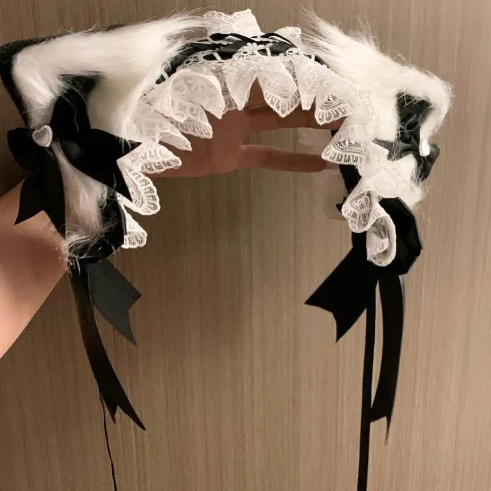 

Creative Cat Ears Lolita Lace Headband Jk Kawaii Barrettes Hair Accessories Ribbon Bow Ruffled Headband Girls