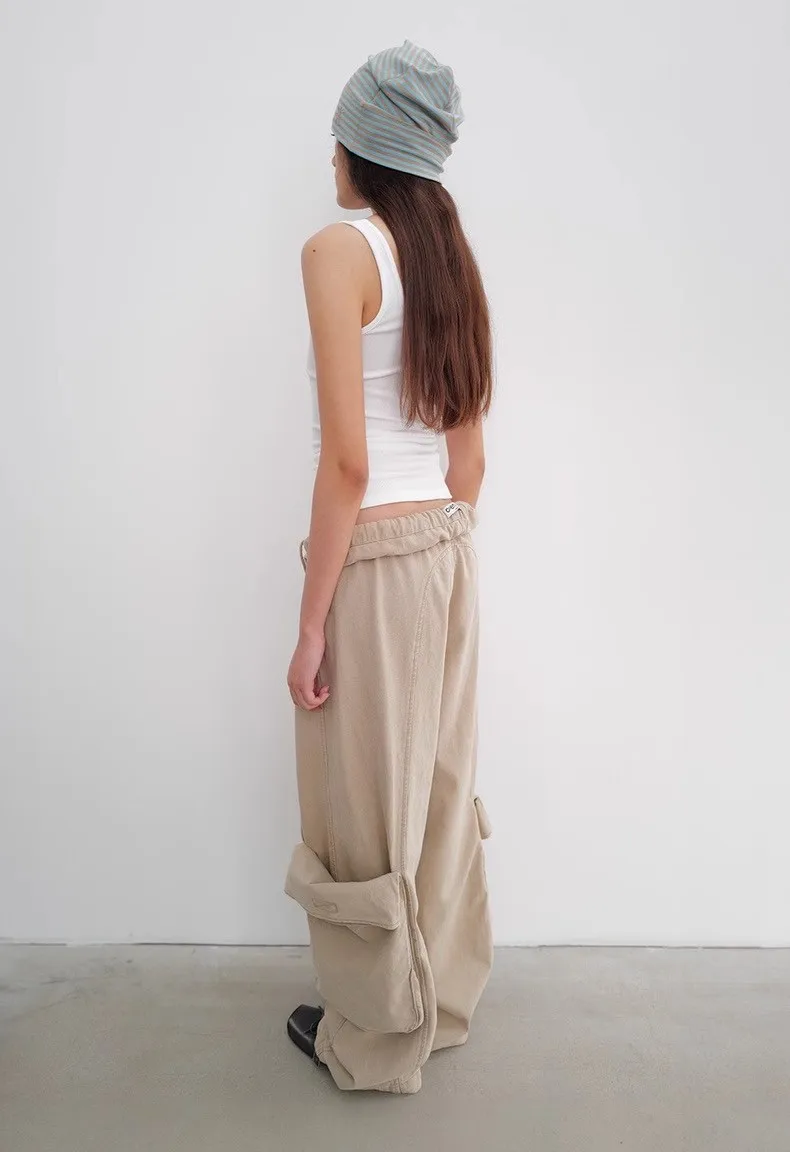 OPEN YY work pant 2025 fashion spring and summer washed and old flap waist drawstring loose pocket work pants