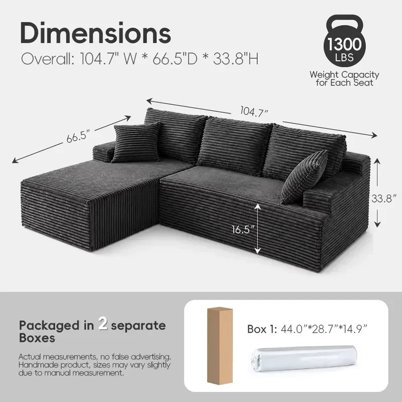L Shaped Modular Sofa Bed for Living Room Cloud Design Boneless Flannel Upholstered Compression Furniture Modern Style