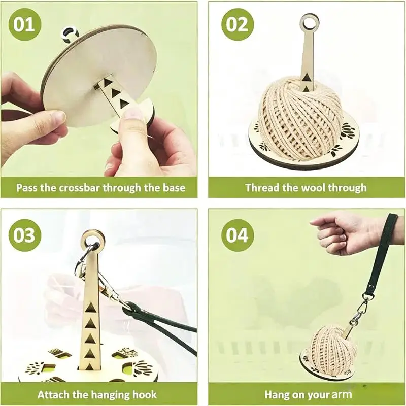 Leichter, tragbarer Garnhalter aus Holz mit rutschfestem Handgelenkgriff, Garnball-Spender für professionelle Strick- und Häkelarbeiten. – Detail 7