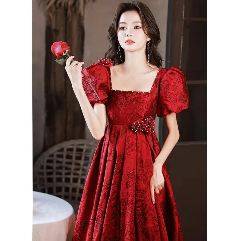 Large size toasting wine red pregnant women high waist banquet long dress