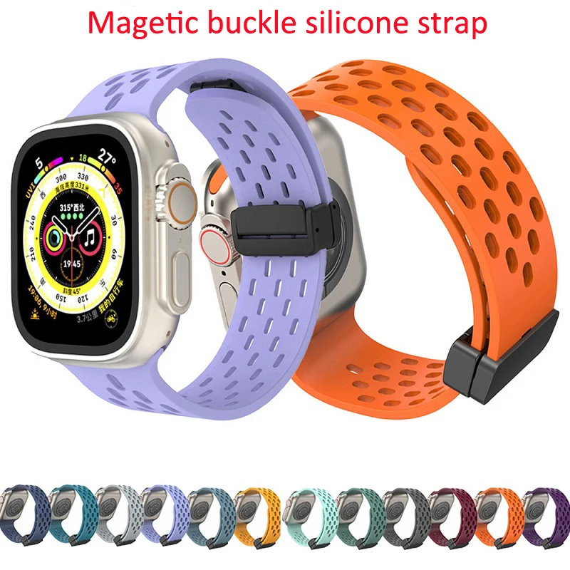 

Magnetic Silicone Strap For Apple Watch Ultra 2 Band 49mm Belt Bracelet iWatch Series 9 8 7 6 5 SE 42mm 44mm 45mm 41mm 38mm 40mm