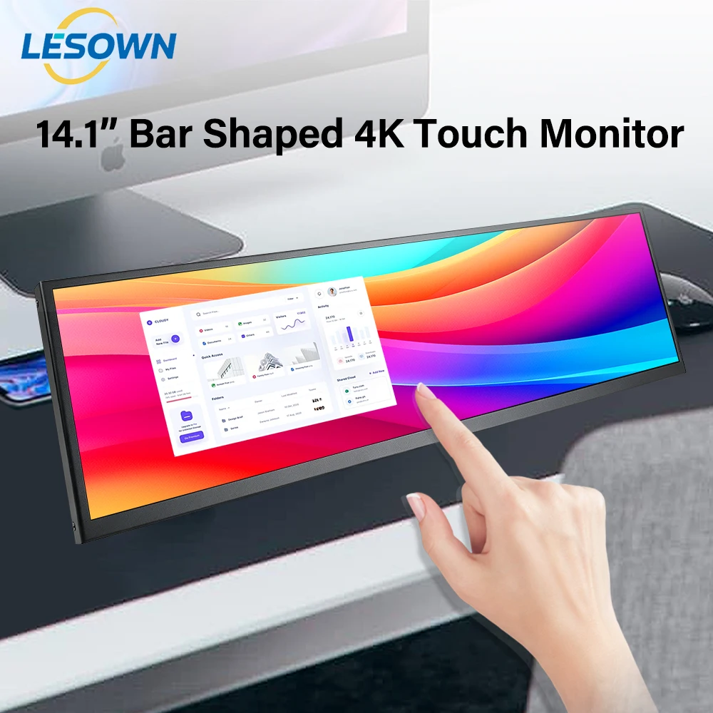 LESOWN 14.1" Sidebar Display Portable Monitor 3840x1100 IPS Stretched Bar USB-C External Monitor Horizontal Screen for Laptop