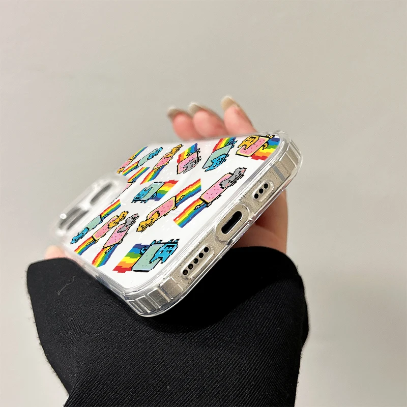 حافظة شحن لاسلكية على شكل قوس قزح لهاتف آيفون 17 Air 16 E 15 14 13 12 Mini 11 Pro Max غطاء حافة من السيليكون الشفاف المقاوم للغبار