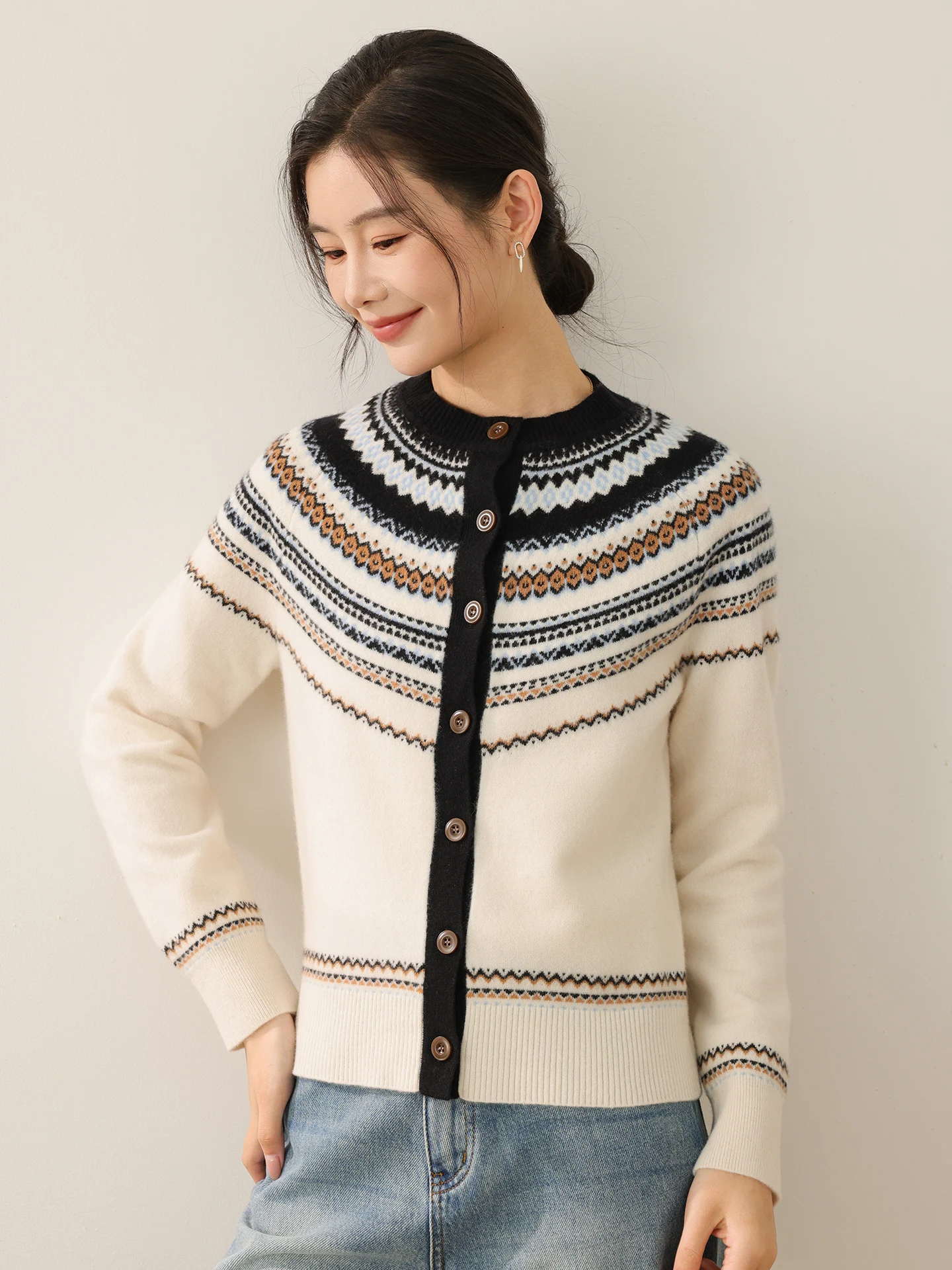 

Elegant Fashion Women 100% Merino Wool Sweater Retro Autumn Winter Female Knitted New Cardigan Lady Long Sleeve Clothing Tops
