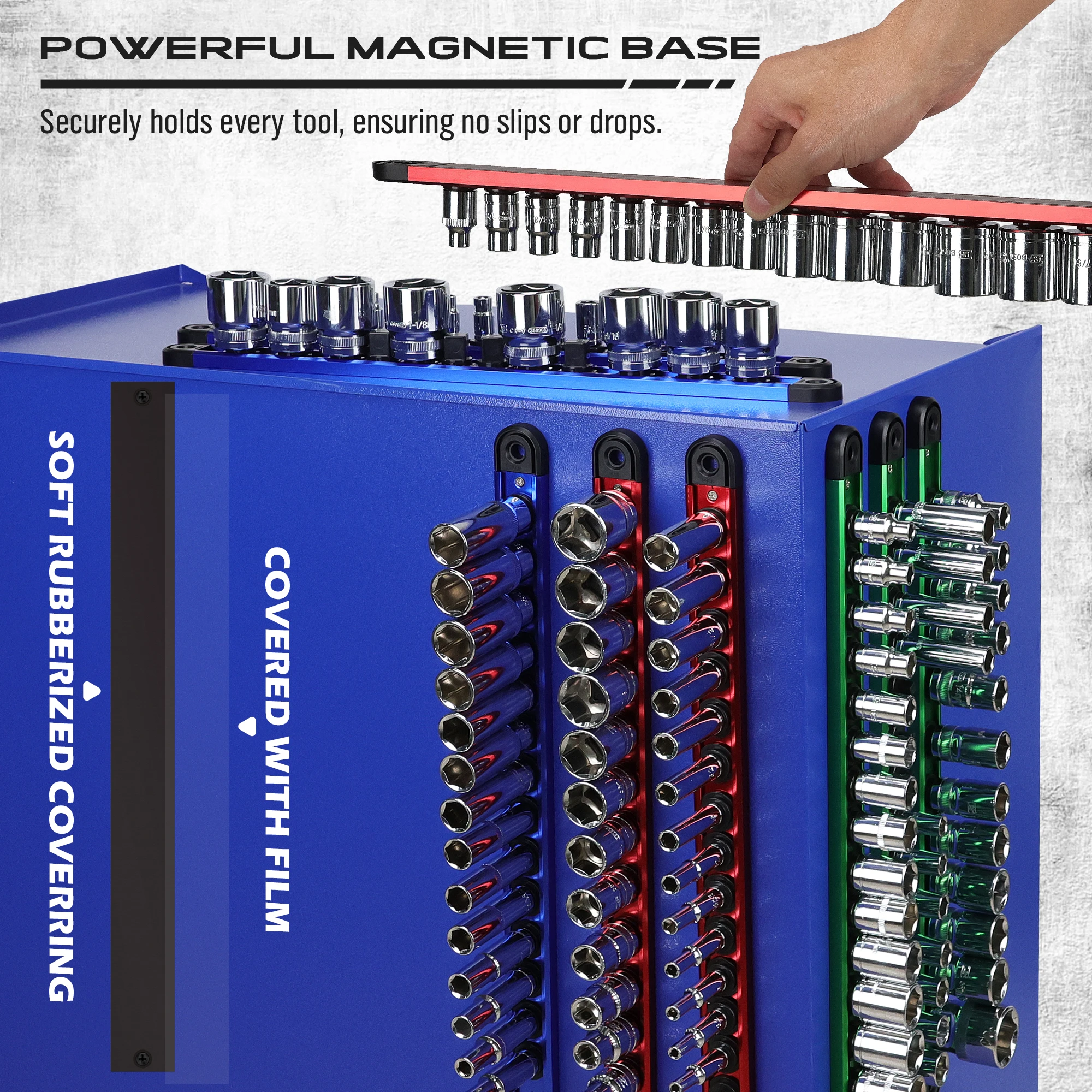 SEDY 9 قطعة حامل المقبس المغناطيسي المنظم مجموعة انفصال 1/4 ، 3/8 ، 1/2 المقبس صواني المقبس المنظم لصندوق الأدوات درج يحمل #6