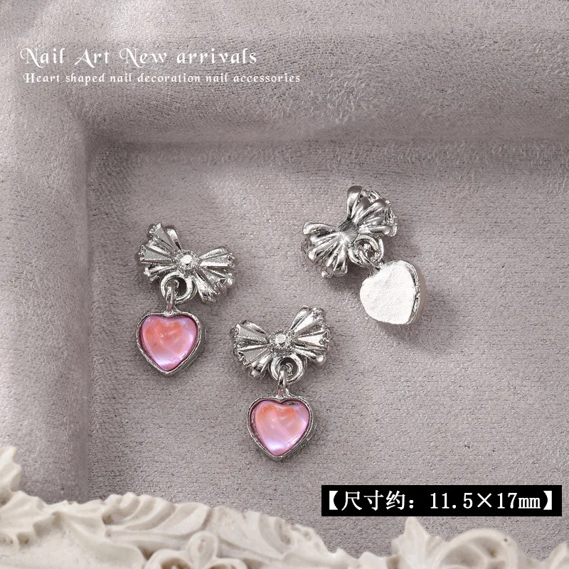10PCS 3D Luxury Alloy Love Heart Nail Art Pendant Rhinestone Charms Accessories For Nails Decoration Manicure Decor Supplies