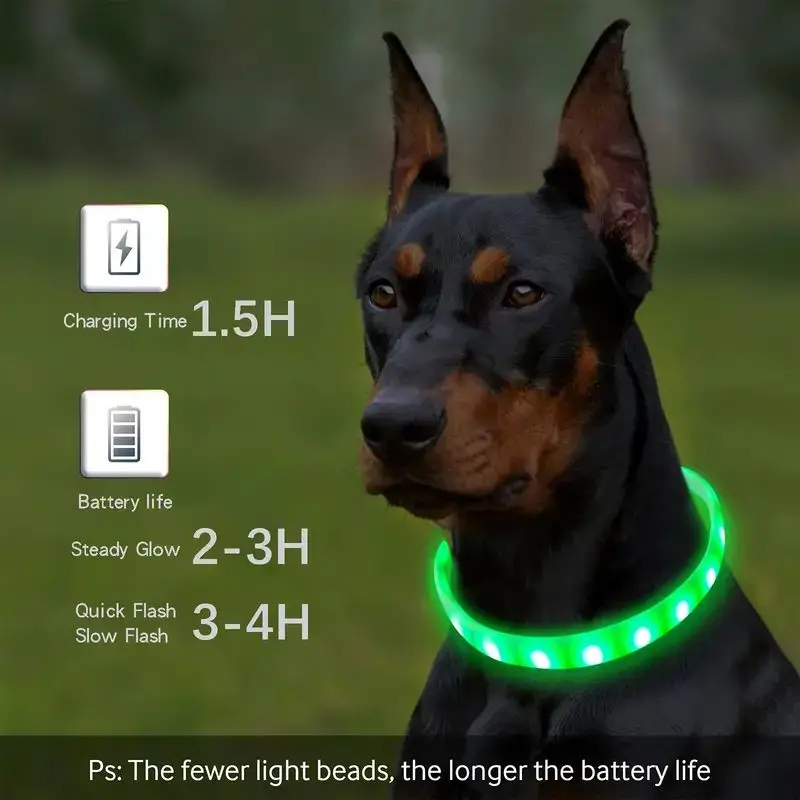 Multi-Color USB Rechargeable LED Dog Collar, TPU Cuttable Size Glow Collar For Dogs Walking At Night, 6 Solid Colors Steady Glow