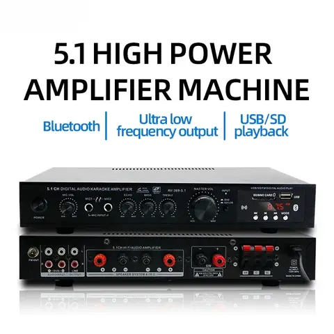 AV-369BT 블루투스 5.1 사운드 스피커 앰프, 스테레오 오디오 앰프 리시버, 6채널 홈시어터 오디오 스테레오 시스템 구성 요소