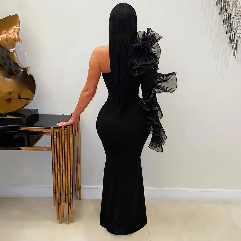 Sukienka z falbaną na jedno ramię, sukienki na imprezę klubową, sukienki wieczorowe 2025, odzież damska jesień-zima, luksusowe stroje, seksowna sukienka bodycon maxi na imprezę