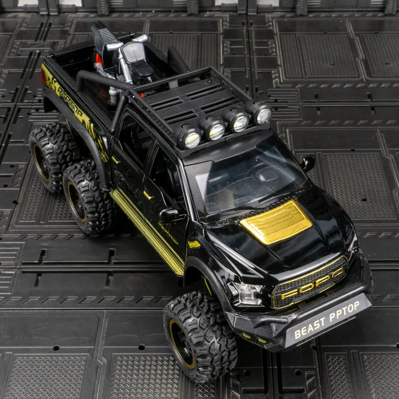 1:24 Ford Raptor met motorfietsversie legering automodel ornament, deur kan worden geopend, speelgoedauto voor kinderen, verjaardagscadeau