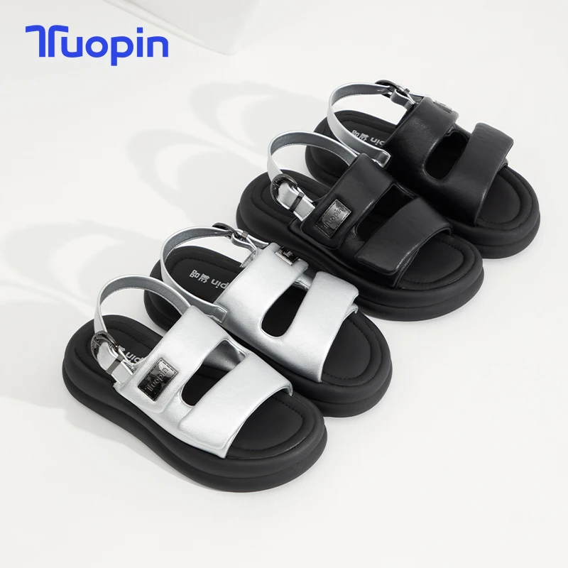 Tuopin Silver Slippers for Women Summer Outerwear Internet Celebrity New Thick-soled Versatile Seaside Beach Strap Platform Sand