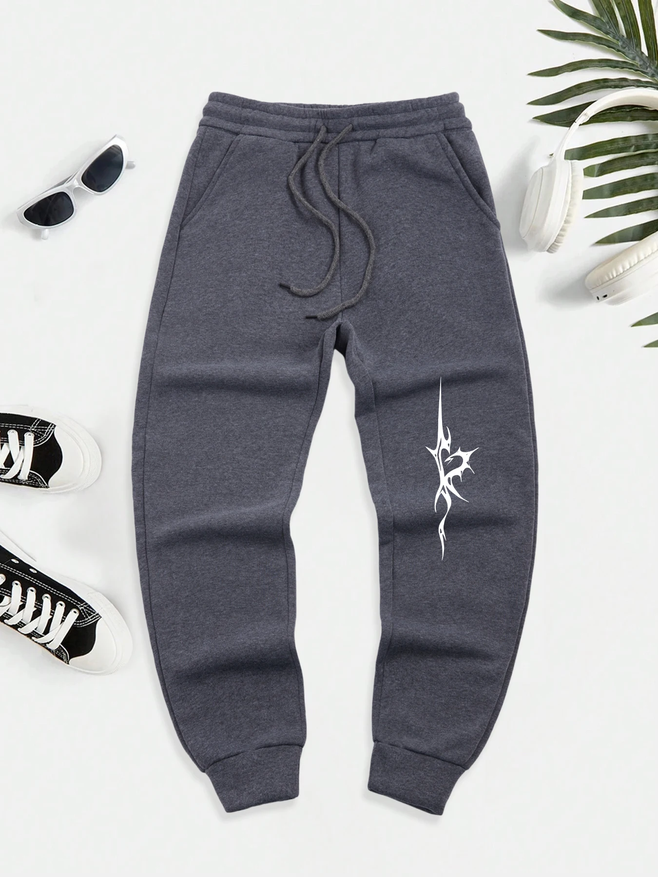 

Creative Thorns Printing Men'S Casual Basic Pants Versatile Pocket Sportpants Fashion Trendy Trousers Street Comfy Sweatpants