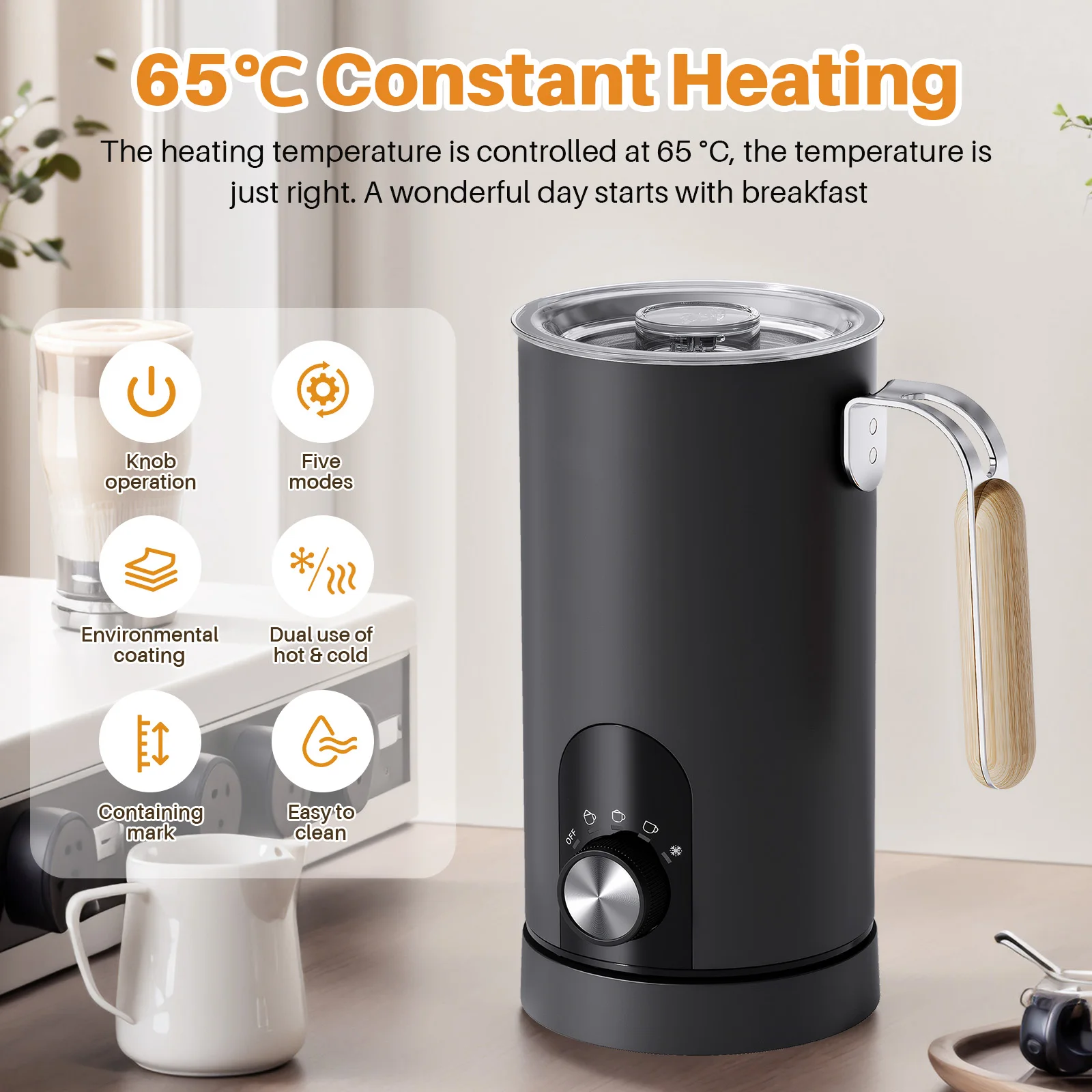 5-in-1 Milchaufschäumer Elektrische Milchschaummaschine Automatischer Milchaufschäumer Elektrischer Milchschäumer Schaumerzeuger für Cappuccino Sahne Ei – Detail 6