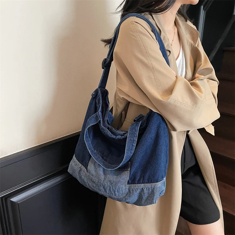 

Patchwork Denim Women's Bag Vintage Shoulder Bag Jeans Messenger Bag Y2K Eco Bag Korean Shopping Handbag Cowboy Tote Bag Travel
