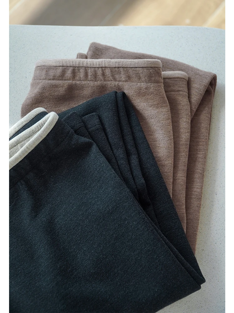 

Thiened Double-Sided Fce Women's Pants Winter Base Layer Pants Warm Polyester Viscose Spandex Wool Silk Seven Nine Length