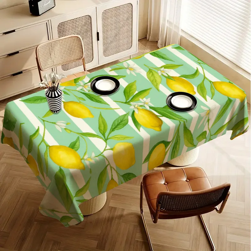1pc Soft Fashionable Beautiful Lemon Green Leaf Floral Pattern Tablecloth, Machine Washable And Easy to Clean, Dining Table/Coffee Table/Desk/Coffee Table, Picnic/Outdoor Table/Camping Table, Exquisite Life, Table Decoration