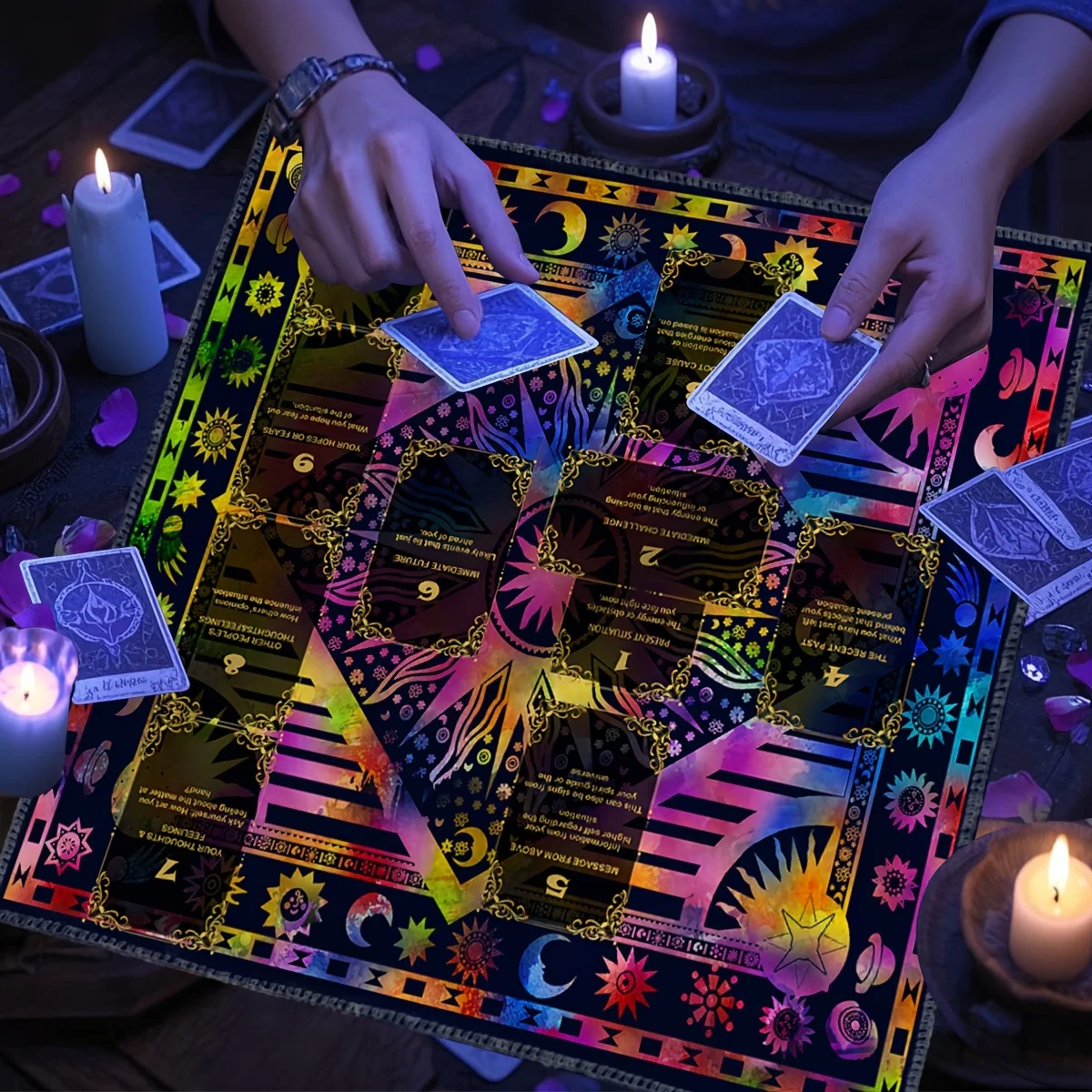 VIKAMA Rainbow Tarot Spread Cloth Witchcraft Divination Mat for Tarot Reading Spiritual Past Present Future Home Decor