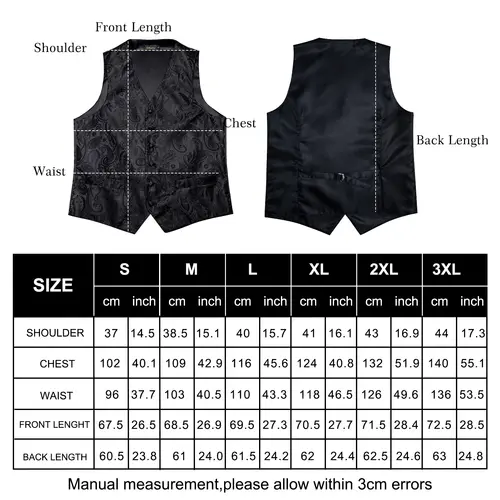 Men Black Paisley Vest Necktie Bowtie Pocket Square Cufflinks Dress Set жилетка мужская Classic 5 PCS Business Waistcoat for Man - Image 6