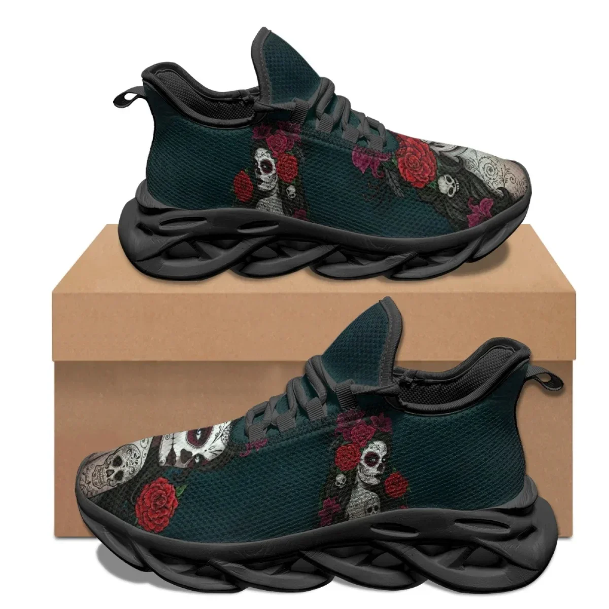 HOT Halloween Gift Rose Goth Girl Print Casual Lace-up Shoes Non-slip Summer Walking Shoes Women Sneakers Chaussure Femme