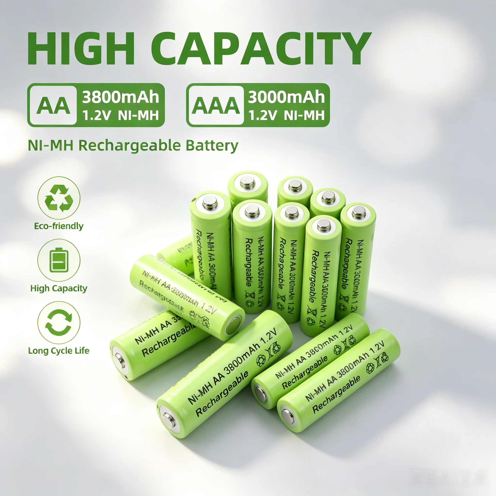 1.2V AA 3800mAh NI-MH Rechargeable Batteries 1.2 V AAA 3000 mAh Rechageable Battery for Mouse Remote Computer Clocks Electronics