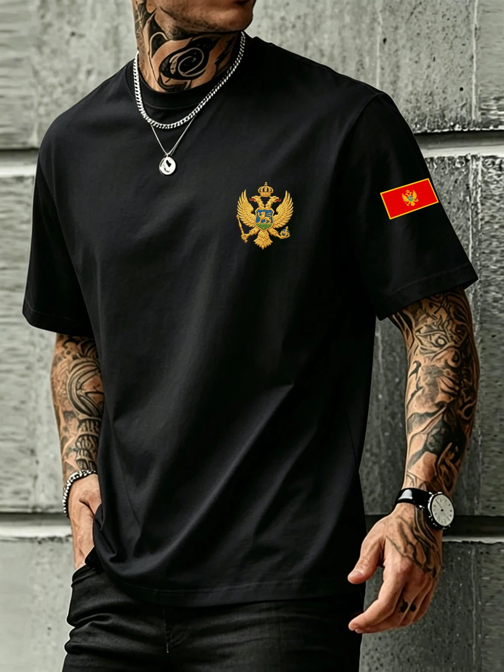 Montenegro Coat Of Arms Prints Cotton T-Shirts Mens Summer Short Sleeve Tees Soft Oversize O-Neck Tops Basic Male Group Clothes