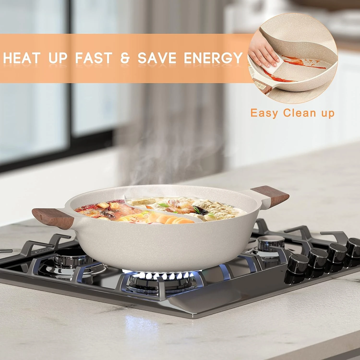 

5-QT Double-flavor Shabu Shabu Pot with Divider, Dual Sided Nonstick Hot Pot, 12 Inch Divided Stockpot for Cooking