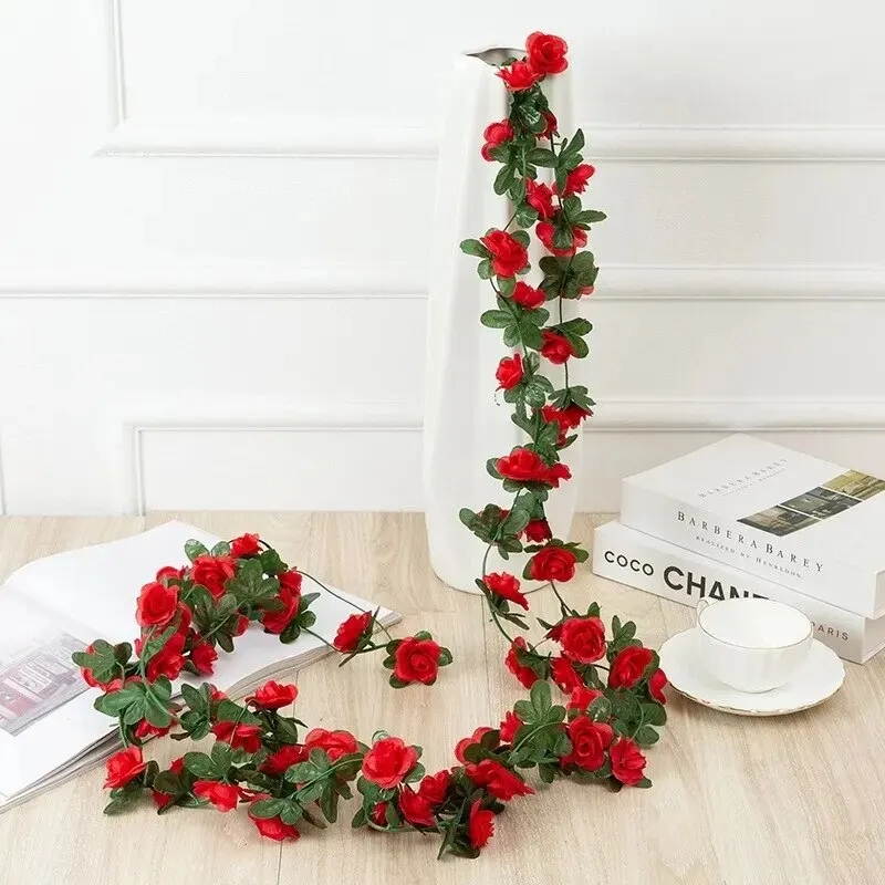 2.5m 1.8m Rose Artificial Flower Vine For Wedding Garland White Pink Home Room Wedding Decoration Silk Artificial Rose Vine Han