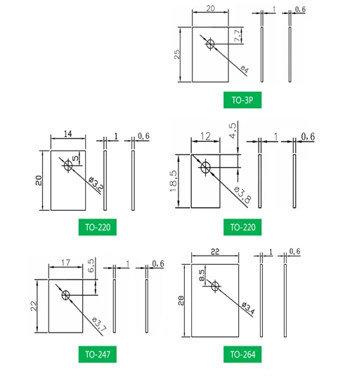 TO-3P/220/247/264 12*18,5 14*20 17*22 20*25 22*28 Aluminiumoxid Aluminiumoxid Isolierung Wärmeleitende Keramik Pad Dichtung Blatt – Detail 1