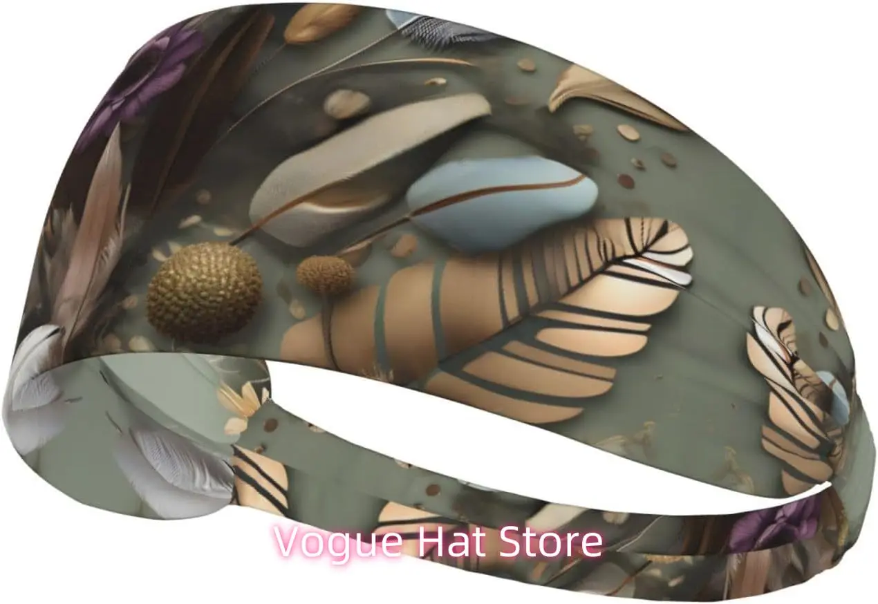 

Elastic Exercise Headband, Outdoor Sports Elastic Headband, Fitness, Yoga, Running, Cycling Feather Flower Pattern