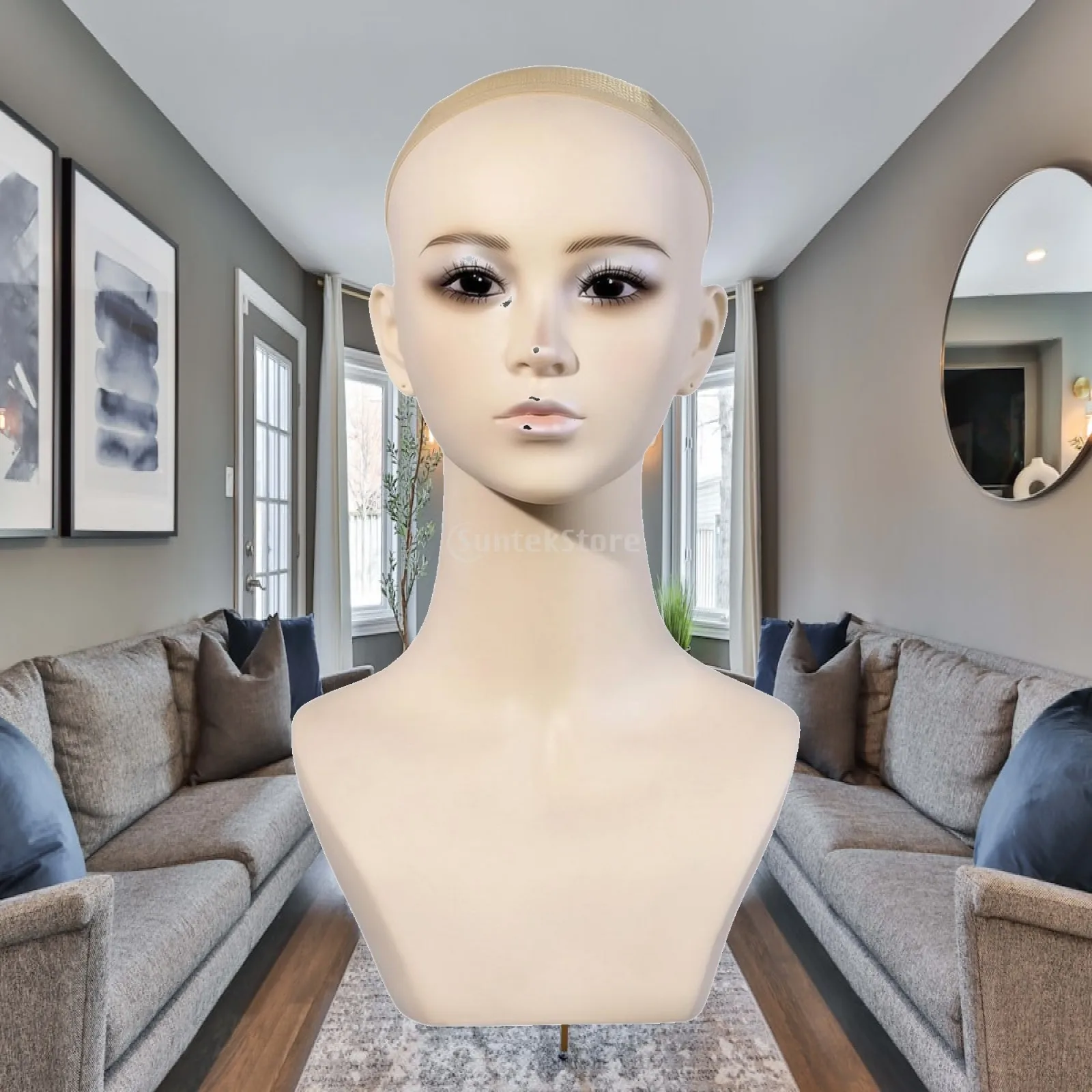 Manikin Head Multipurpose PVC Display Mannequin Bust Sleeveless Upper Torso Display Form for Retail Counters