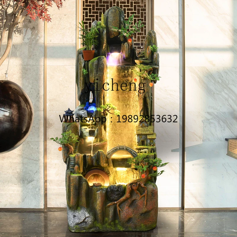EE  New Chinese Rockery Flowing Water Fountain Water Curtain Wall Lucky Ornament Humidifier Landscape