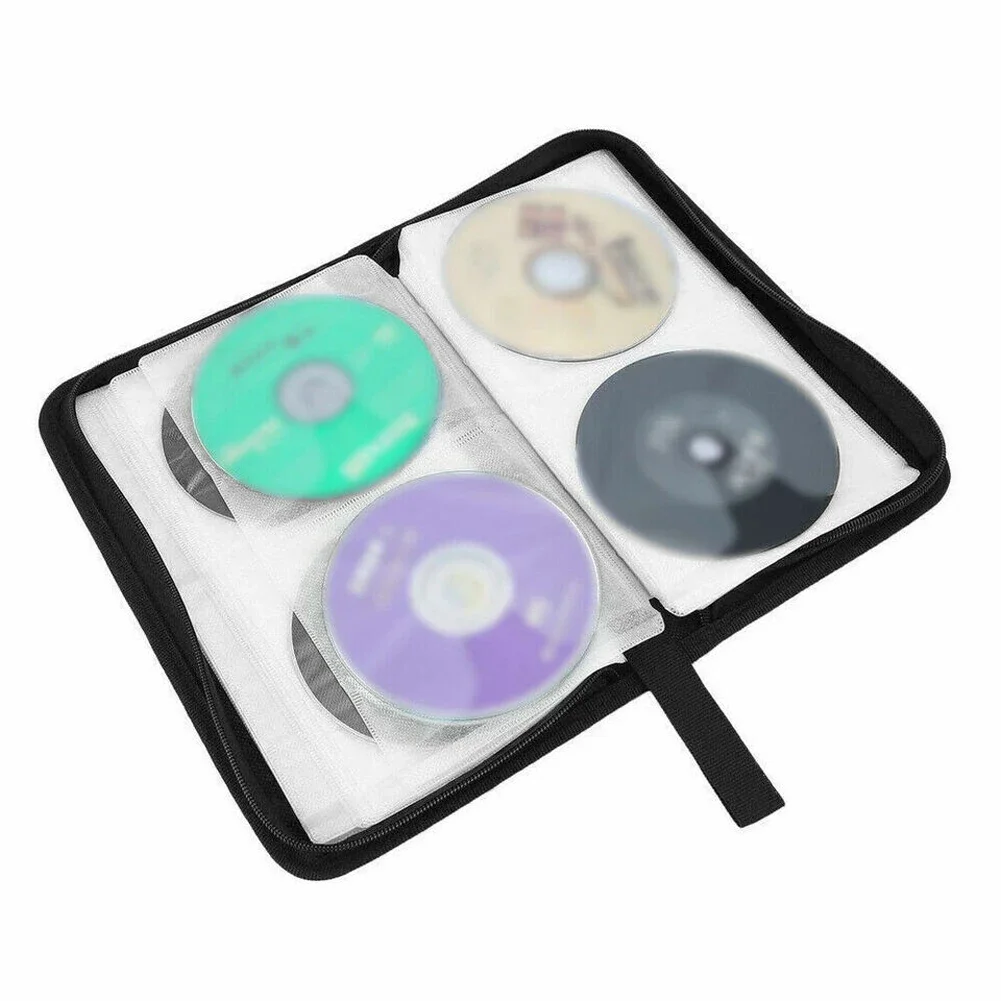 

Портативный держатель для DVD-CD на молнии, емкость 80 шт., сумка для хранения, двухсторонняя сумка для хранения компакт-дисков, DVD, чехол-кошелек, чехол для переноски альбома