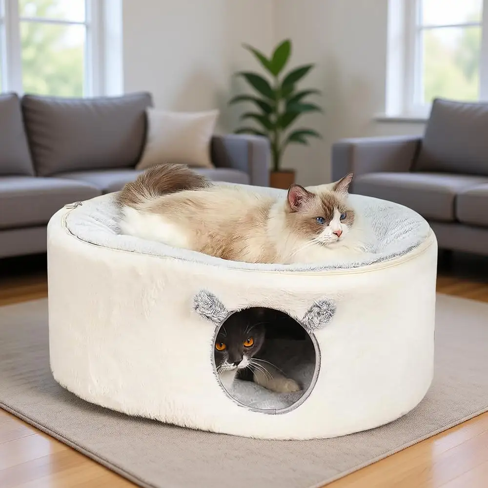 

Indoor Cats Fluffy Large Enclosed Cat House Cave Pet Bed Hammock with Removable Washable Cover for Sleeping Cats, Kittens, Small