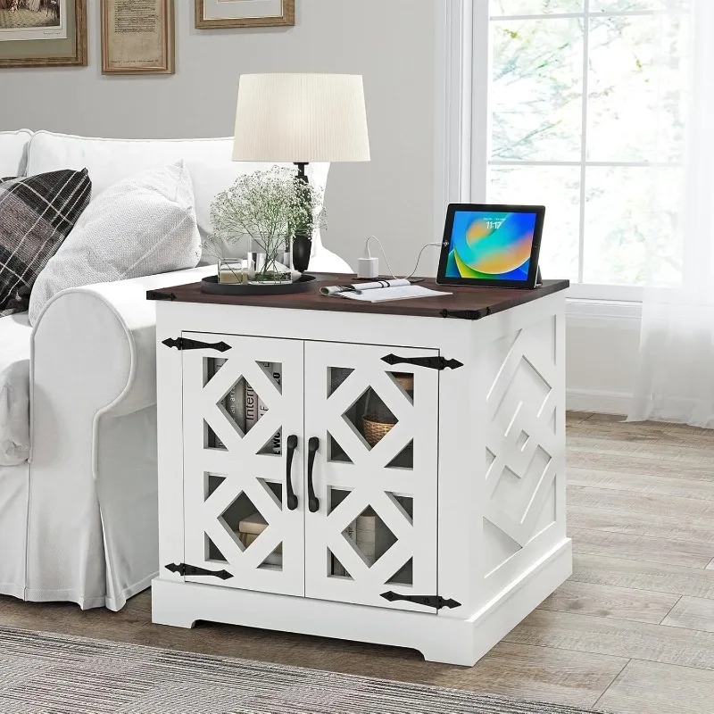 Farmhouse End Table with Charging Station, 24