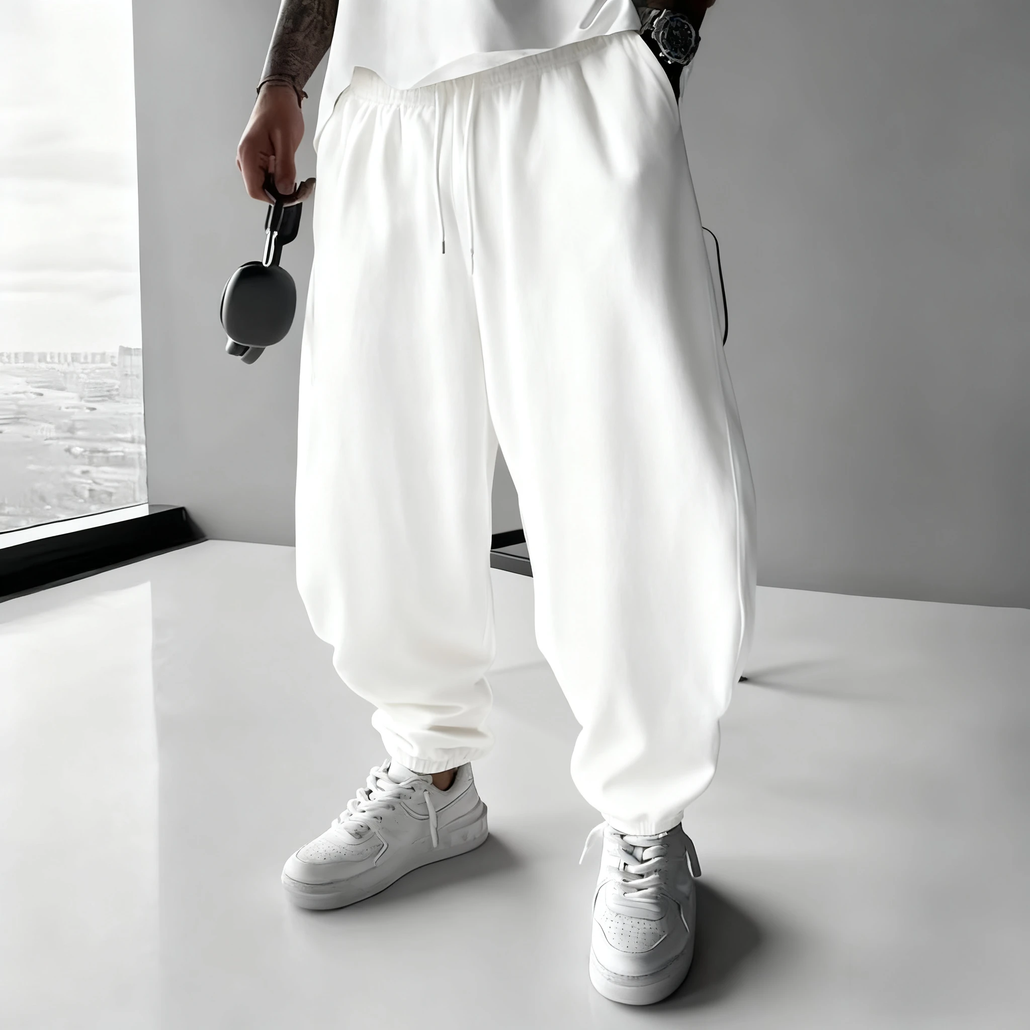 กางเกงขายาวพิมพ์ลายโปเกมอน วีนัสอร์ สีขาว สไตล์หวานๆ รุ่นใหม่ประจำปี 2025 สำหรับผู้ชาย ฤดูใบไม้ร่วง/ฤดูหนาว สไตล์ญี่ปุ่น ฮาราจูกุ ทรงหลวม สบายๆ ผ้าฝ้าย