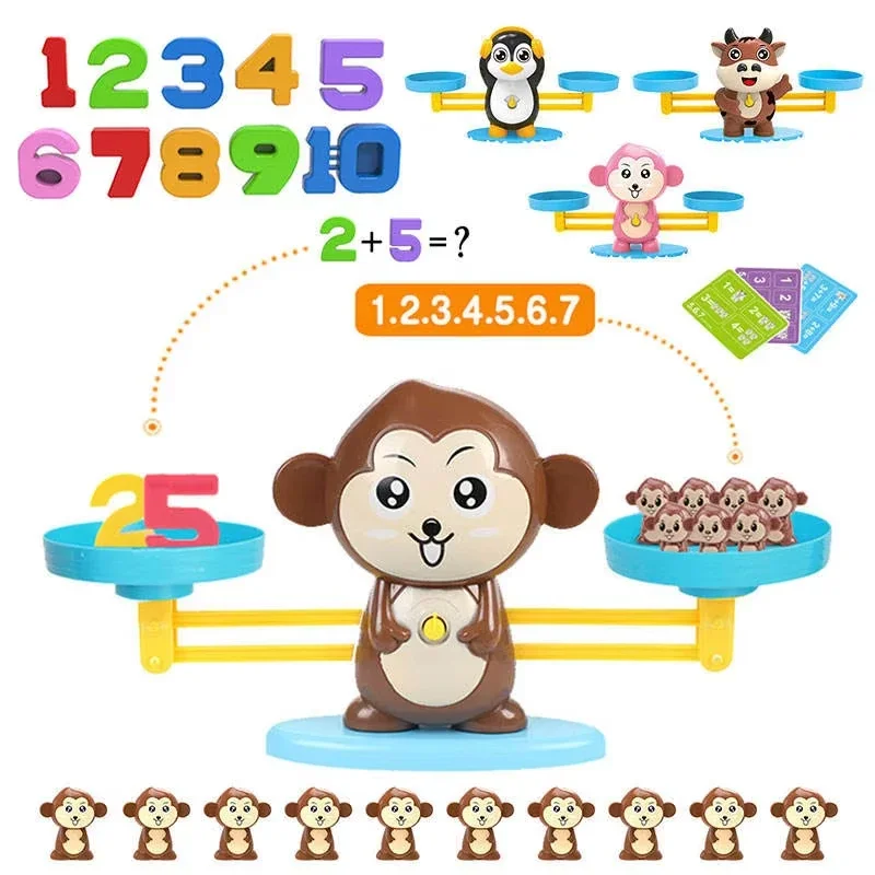 Macaco equilíbrio matemática brinquedo do bebê montessori cedo educacional balanceamento escala brinquedos material de ensino jogos de mesa presentes interativos