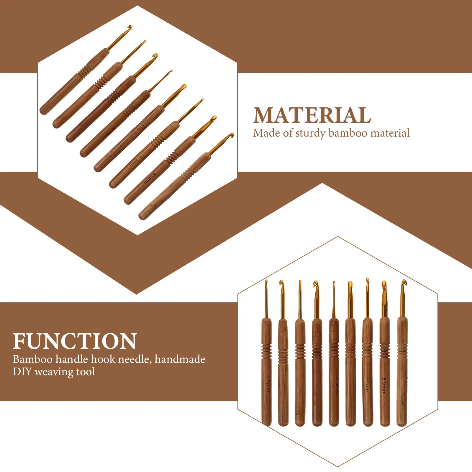 

9Pcs Sturdy Bamboo Crochet Needles Set Lightweight Compact for All Kinds of Crafts Knitting Accessories Gift Friends