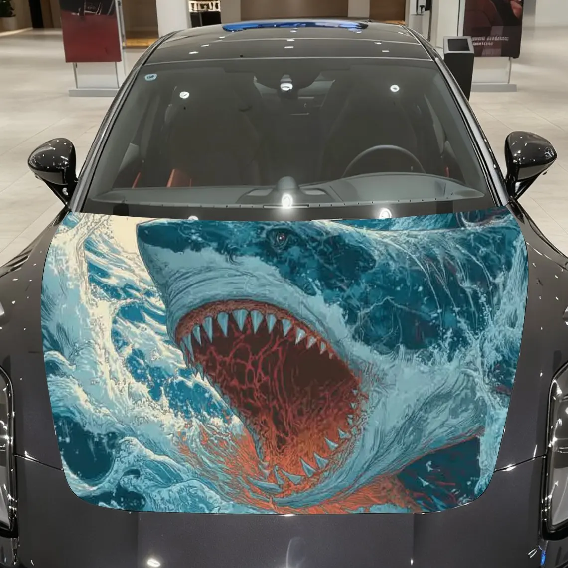 

Great White Shark Car hood packaging sticker, PVC material, self-adhesive waterproof, anti-slip paint, car exterior decoration a