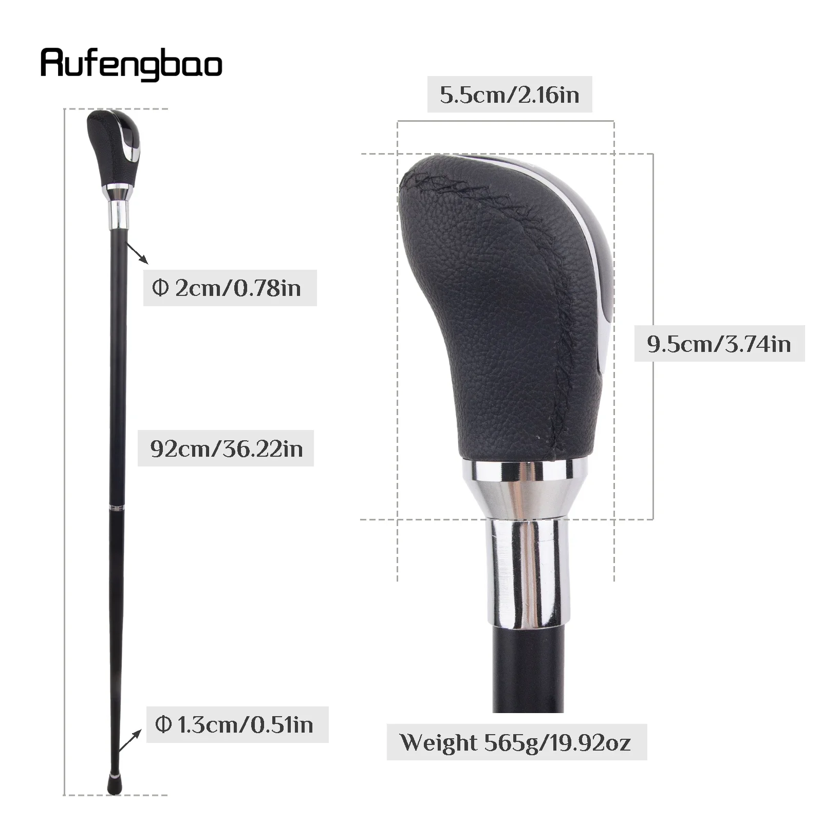 Black Leather Silver Walking Cane Fashion Decorative Walking Stick Gentleman Elegant Cosplay Cane Crosier 92cm